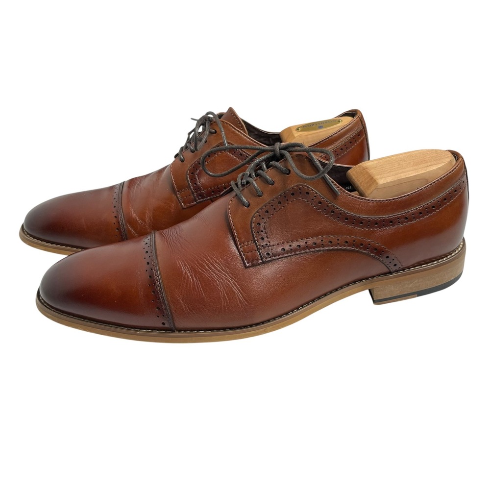 Stacy Adams Mens Cognac Brown Leather Cap Toe Brogue Derby Dress Shoes size 12M